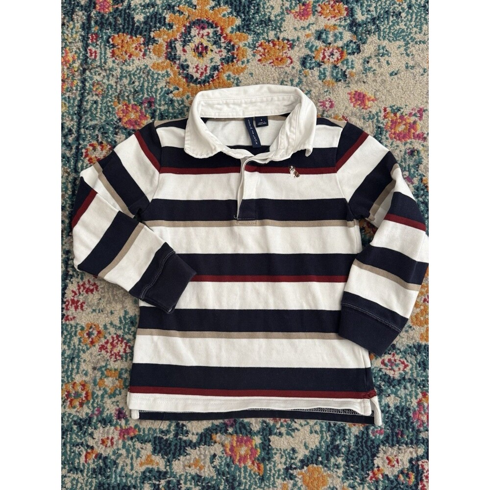 Janie & Jack Boys Long Sleeve Striped Polo Rugby Shirt Size 4